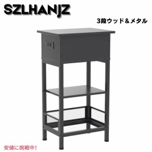 SZLHANJZ モダンなナイトテーブル 充電ステーション付き ベッドサイドテーブル 黒 Bed Side Table w/Charging Station Black