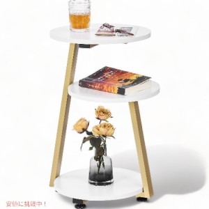 BEWISHOME ラウンドエンドテーブル サイドテーブル メタルフレーム ホワイトゴールド Round End Table Side Table with Metal Frame