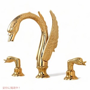 スワンスタイルのバスルーム 水栓コンボ ゴールド Ornate Swan Style Bathroom Sink Faucet Combo Deck Mount Sink Gold