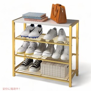 Yusong 4 段狭い靴ラック クローゼット小さな靴収納ホワイト ゴールド Tier Narrow Shoe Rack for Closet Small Shoe Storage White Gold