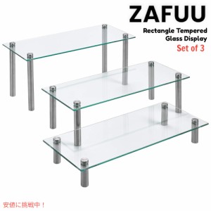 3層長方形 強化ガラス  ケーキディスプレイ スタンド 6x14 インチ 3 Tier Rectangle Tempered Glass Retail Display Stand Clear