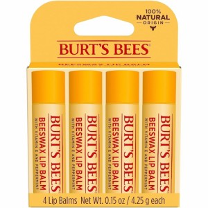 Burt’s Bees 100% Natural Lip Balm, Original Beeswax with Vitamin E & Peppermint Oil, 4 Tubes / バーツビーズ 100％ナチュラル リ