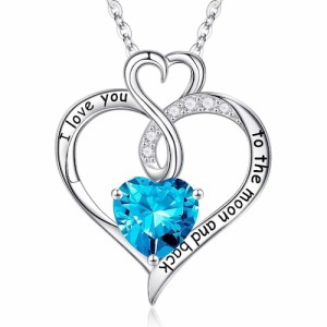 925 スターリングシルバー ラブハート 誕生石 ネックレス 11-Nov-Natural Blue Topaz 11月の誕生石