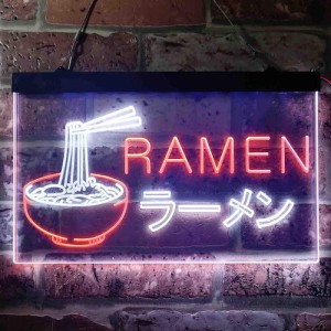 ラーメン屋さんネオンサイン ホワイト＆オレンジ ディスプレイ LED 約30cm×約20cm（12 x 8インチ） LED Neon Sign