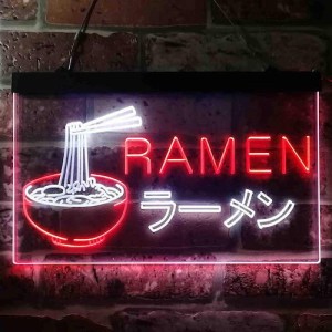 ラーメン屋さんネオンサイン ホワイト＆レッド ディスプレイ LED 約30cm×約20cm（12 x 8インチ） LED Neon Sign