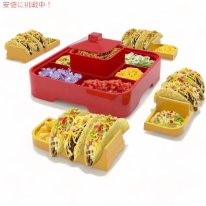 QINOL タコス ホルダースタンド トッピング用トレー付き タコスパーティー トルティーヤ ナチョス Taco Holders with Topping Bar