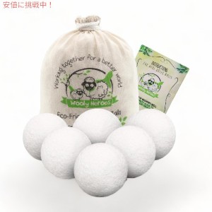 Wooly Heroes ウーリーヒーローズドライヤー ボール オーガニック 6個 Dryer Ballss [1000回分使えて持続可能、環境に優しい] ホワイト W