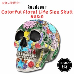 READAEER 実物サイズの頭蓋骨レジン 人間の頭蓋骨模型 大人用ヘッドボーン模型 デイ オブ ザ デッドの装飾 Colorful Life Size Skull Res