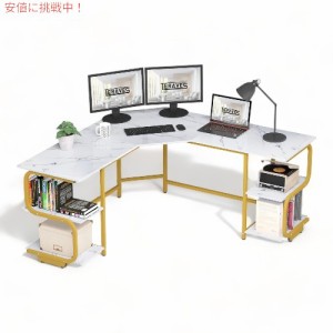 Teraves テラベス テラヴェス 棚付き モダンL字デスク ホワイトマーブル ゴールドフレーム デスク VD-Cor-SS Modern L Shaped Desk with 