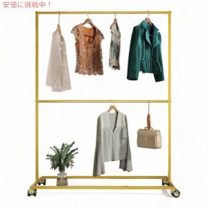 車輪付き メタル衣類ラック ディスプレイ ハンガーラック RHK005-2-gold MaiRHK Metal Clothing Rack on Wheels