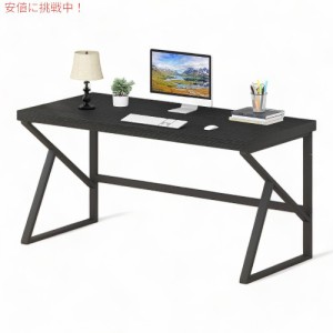 HSH モダン コンピューターデスク 55インチ [ブラックオーク] シンプル 金属 木製 テーブル Industrial Home Office Desk Metal and Wood