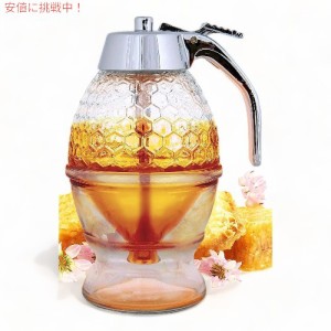 Hunnibi ドリップなし ガラス ハニーディスペンサー 蜂の装飾 スタンド ハニージャー No Drip Glass Honey Dispenser Syrup Dispenser