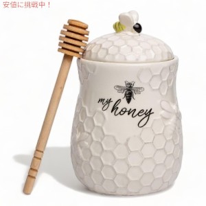 ヤングスインク Young’s Inc. 木製 ハニーディッパー付き セラミックハニージャー Ceramic Honey Jar with Wooden Honey Dipper