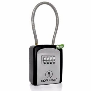 Iron Lock  - 取り外し可能なケーブル シャックル付きのキー ロック ボックス ポータブル 屋内 屋外 防水 4 桁の組み合わせ 