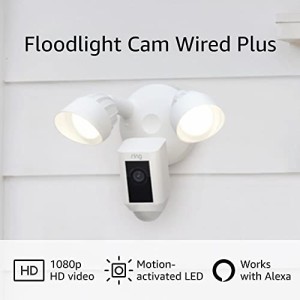 Ring Floodlight Cam Wired Plus、モーション アクティベート 1080p HD ビデオ、ホワイト（2021 年リリース）