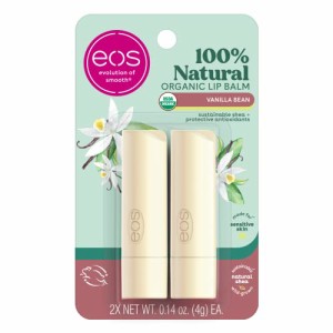 eos 100% ナチュラル & オーガニック リップ クリーム スティック - バニラ ビーン 0.14 oz, 2-Pack