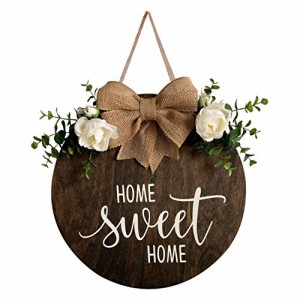 MayAvenue Home Sweet Home Wreaths 装飾サイン フロントドア 丸い木製ハンギングサイン 