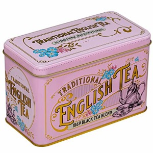 New English Teas ヴィンテージ ビクトリアン ティー缶 40 ファイン 1869 ブレンド イングリッシュ ティーバッグ (ピンク)