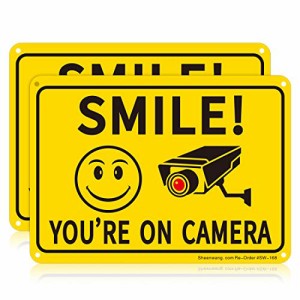 Sheenwang 2パック Smile You’re on Camera Sign ビデオ監視サイン アウトドア 10 x 7インチ