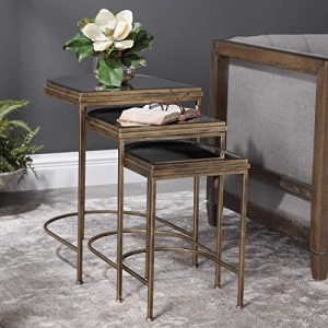 Uttermost 24908インドネスティングテーブル（3個セット）、19 　W x 17.75　 D x 24 　H、アンティークブラッシュドゴールド