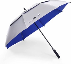 Doubwell UV保護 ゴルフ傘 62インチ 大型傘自動オープン 防風 頑丈 シルバー/ブルー