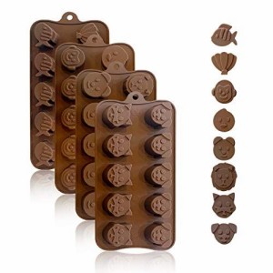 KITCHENATICS 小さなシリコーン型：ケーキ用チョコレート型 焦げ付き防止-動物型シリコーン型（4パック）