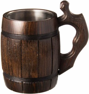 ビールマグ Handmade Beer Mug Oak Wood ステンレススチールCup 木製ビールジョッキ