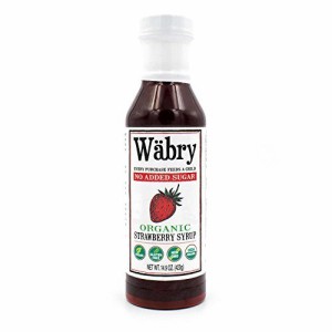 Wabry　オーガニックシロップ（ストロベリー、砂糖無添加）13.8オンスのBPAフリープラスチック、エリスリトール/ステビアで甘く