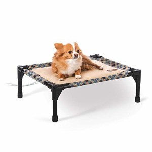 K＆HペットプロダクトThermo Pet Cot Heated Elevated Dog Bed Blue Plaid / Tan、Small 17 X 22 X 7 Inches