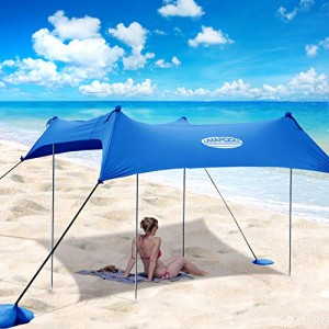 UMARDOO ファミリービーチテントキャリングバッグ付きポップアップビーチサンシェード（ブルー、7X7 FT）