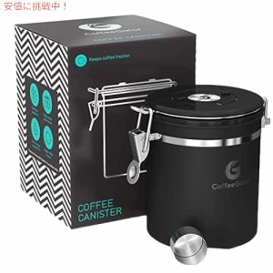 Coffee Gator ステンレススチール コーヒー粉と豆容器 キャニスター 日付トラッカー CO2放出バルブ 計量スクープ M ブラック