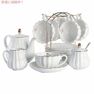  ブリティッシュロイヤルシリーズ 8オンスカップ＆ソーサーサービス 6人用  (ピュアホワイト) Porcelain Tea Sets British Royal Series