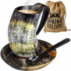 Viking Culture コーヒーホーンマグ スプーン、プレート、バッグ付き 3点セット