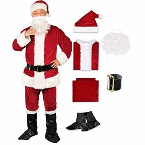 クリスマスサンタクローススーツ、大人用メンズサンタコスチューム、クリスマスクラシックフランネルコスプレ服、サンタファンシースーツ