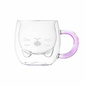 エアゲーム かわいいマグカップ ガラス 二重壁 断熱ガラス  (250ml/8.4オンス、猫)