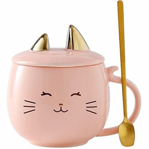 YUWU かわいい猫マグ キッズ ピンク コーヒーマグ 