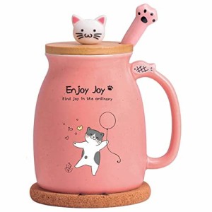 BGBG ノベルティ猫マグ かわいいセラミックコーヒーカップ  480ml (ピンク)