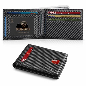 RUNBOX メンズ スリム ウォレット ミニマリスト レザー 二つ折り RFID ブロッキング