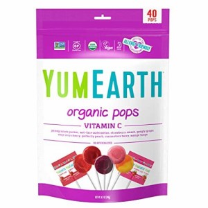 YumEarth オーガニック フルーツ風味のビタミン C ポップス バラエティ パック、40 ロリポップ、グルテンフリー、人工香料や着色料不使用