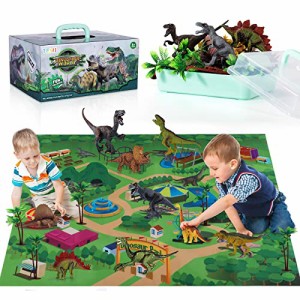 TEMI 恐竜のおもちゃ 3〜5歳の子供向け アクティビティプレイマットと木付き リアルなジュラ紀の恐竜プレイセッ