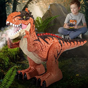 TEMI リモート恐竜おもちゃ シミュレートされた火炎スプレー付き リアルなウォーキング RC T-Rex ライトサウンド付き