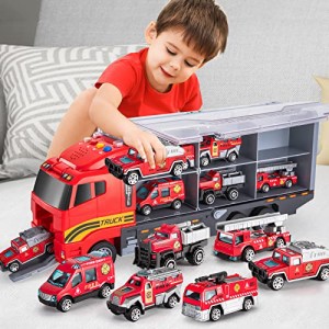 TEMI  ダイカスト緊急消防救助車輸送車のおもちゃセット プレイマット付き 
