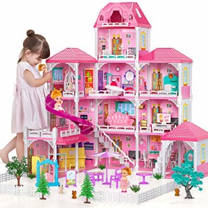 TEMI ドリームハウス ドールハウス  女の子用 - 4階建て 12部屋 プレイハウス 4-5歳 人形2個付