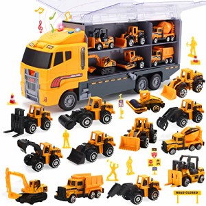 CUTE STONE 25 in 1 建設用トラック プッシュアンドゴー カーキャリア トラック おもちゃ 12個のミニダイキャストトラック付き