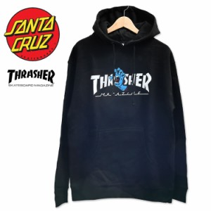 サンタクルーズ × スラッシャー プルオーバーパーカー ブラック パーカー フーディ メンズ SANTA CRUZ THRASHER SCREAMING LOGO P/O HOO