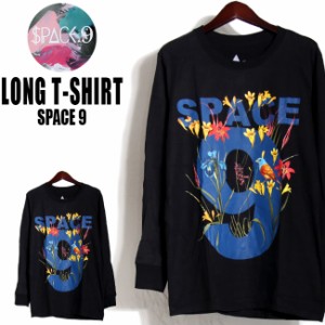 SPACE9 デザインロングTシャツ 長袖 ロンT メンズ BLACK 長袖Tシャツ メンズ デザインTシャツ クラブファッション