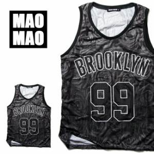 総柄デザイン BROOKLYN メッシュバスケットシャツ メンズ ポリエステル S-XL【大きいサイズ タンクトップ ストリート系 レディース】