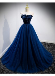 高品質 ベロア ロングドレス パーティドレス ワンピ ナイトドレス ビスチェ 青 ブルー 小さいサイズ~大きいサイズ 二次会 発表会 D209