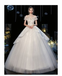 ウェディングドレス  Aライン オフショルダー 白 結婚式 撮影 大きいサイズ オーダーサイズ可 グローブ パニエ ベール付 H016