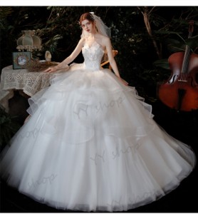SALL ウェディングドレス  Aライン ビスチェ 白 大きいサイズ オーダーサイズ可 花嫁 結婚式 撮影 パニエ グローブ ベール付 H065